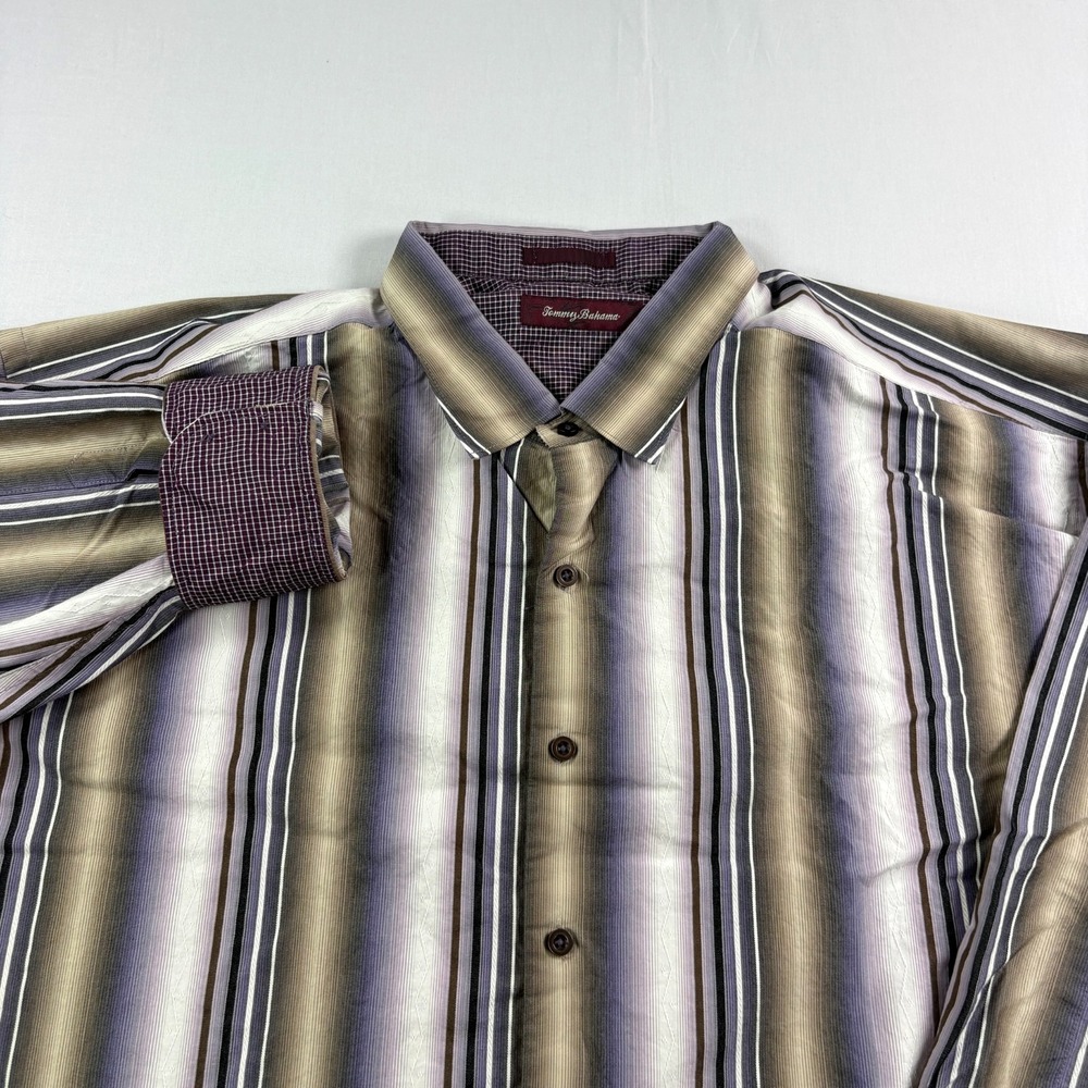 Tommy Bahama Shirt Mens 2XB Big Striped Button Up Long Sleeve Cotton Silk Blend